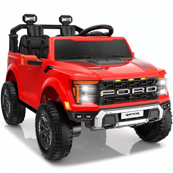 iYofe 24V 2 Seater Licensed Ford F150 Raptor Powered Ride on Truck with Remote, Safety Belt, Red