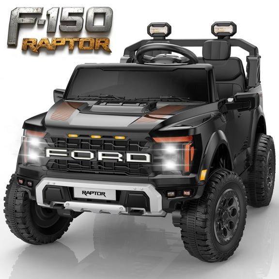 Ford F150 Raptor 2 Seater Ride on Toy Trucks for Kids, 24V Powered 2 Seat Ride on Cars with Remote Control/4 Wheelers/LED/Bluetooth/ Truck Bed Storage/Soft Start, Kids Electric Cars for Boys Girls