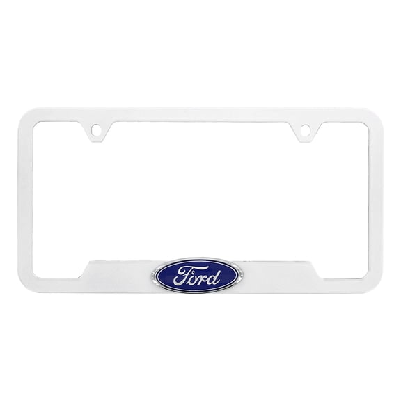 Ford 3D Badge Logo White ABS Plastic License Plate Frame Holder 2 Hole