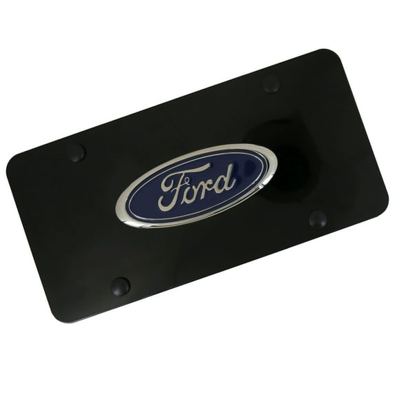 Ford 3D Logo License Plate (Chrome On Black)