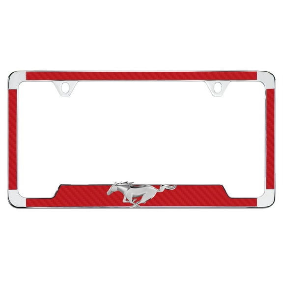 Ford 3D Pony Bottom Red Simulated Carbon Fiber License Plate Frame Holder
