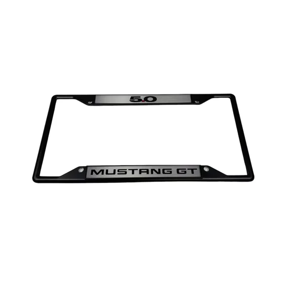 Ford 5.0 Mustang GT Badge Daytona Lite Matte Black Steel License Plate Frame