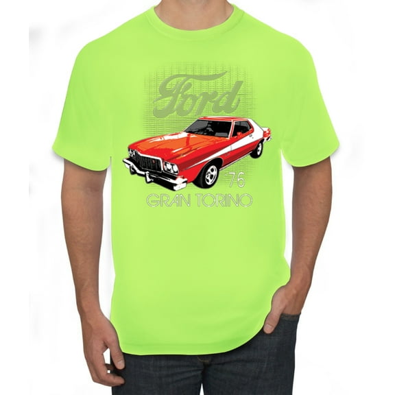 Ford '76 Gran Torino Vintage Car Cars and Trucks Men's Graphic T-Shirt, Safety Green, Large