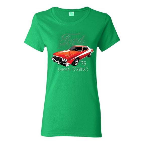 Ford '76 Gran Torino Vintage Car Cars and Trucks Womens Graphic T-Shirt, Kelly, 2XL