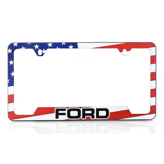 Ford American Flag Patriotic Red White Blue UV Printed Metal License Plate Frame