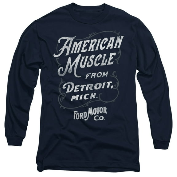 Ford American Muscle Classic Script Unisex Adult Long-Sleeve T Shirt,Navy, Large