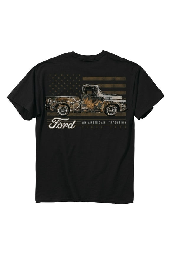 American Tradition Flag Camo Truck Black Graphic T-Shirt - Large