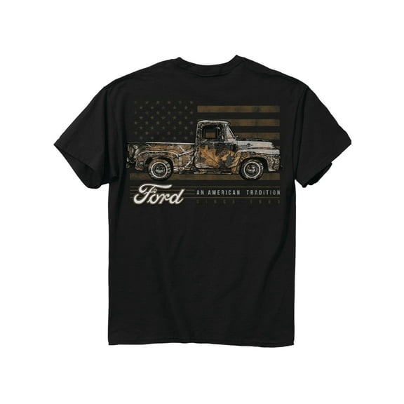 Ford American Tradition Flag Camo Truck Black Graphic T-Shirt - Large
