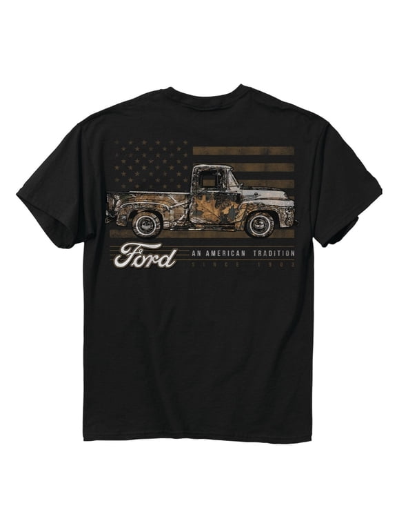 American Tradition Flag Camo Truck Black Graphic T-Shirt - Large