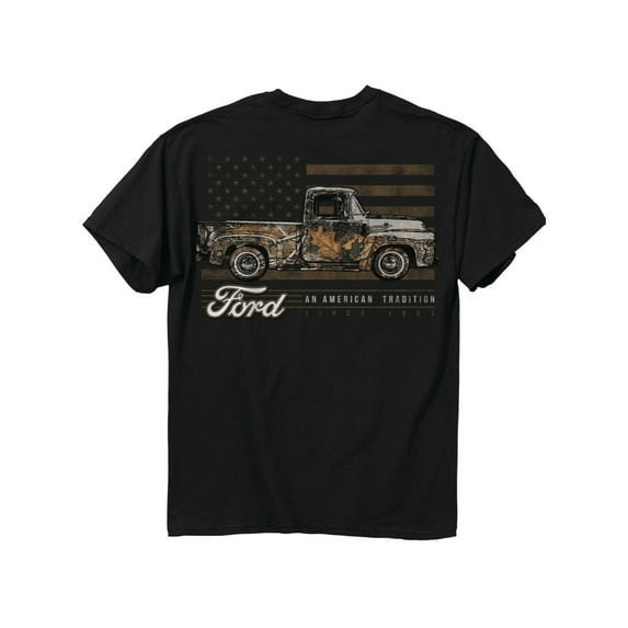 Ford American Tradition Flag Camo Truck Black Graphic T-Shirt - Medium