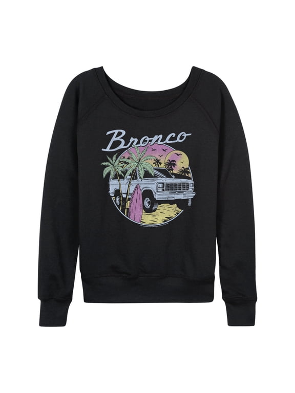 - Beach Bronco Women's Lightweight French Terry Wide Neck Long Sleeve Graphic Shirt