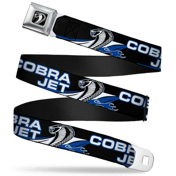 Ford Belt, Seatbelt Buckle Belt, Cobra Jet Cobra Head Flame Black Blue White, Youth 20 to 36 Inches