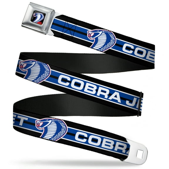 Ford Belt, Seatbelt Buckle Belt, Cobra Jet Cobra Head Stripe Black White Blue, 30 to 44 Inches