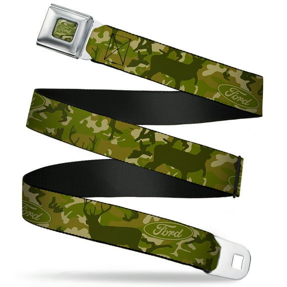 Ford Belt, Seatbelt Buckle Belt, Ford Deer Hunter Camo Olive, 44 to 63 Inches
