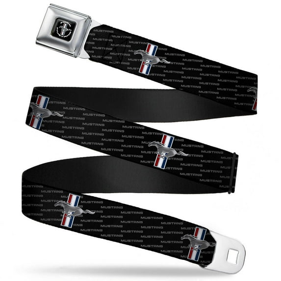 Ford Belt, Seatbelt Buckle Belt, Ford Mustang Bars Repeat Text, Youth 22 to 32 Inches