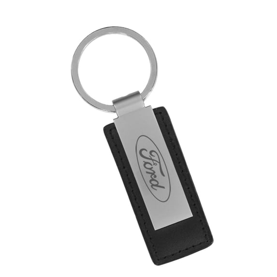 Ford Black Leather & Metal Rectangular Key Chain Keychain Fob