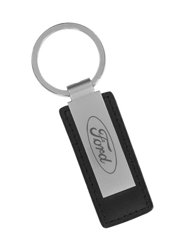 Black Leather & Metal Rectangular Key Chain Keychain Fob