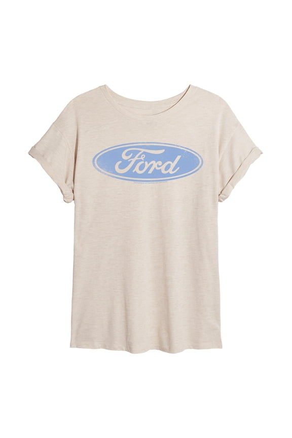 - Blue Ford Logo - Juniors Oversized Graphic T-Shirt