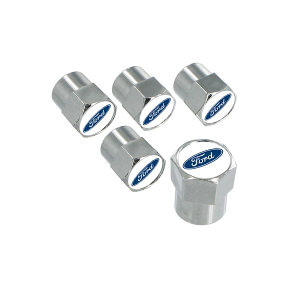 Ford Blue Logo Chrome Valve Cap Covers