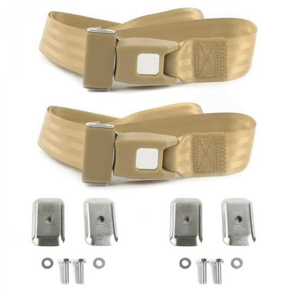 Ford Bronco 1966-1977 Standard 2 Point Tan Lap Bucket Seat Belt Kit with Bracketry - 2 Belts