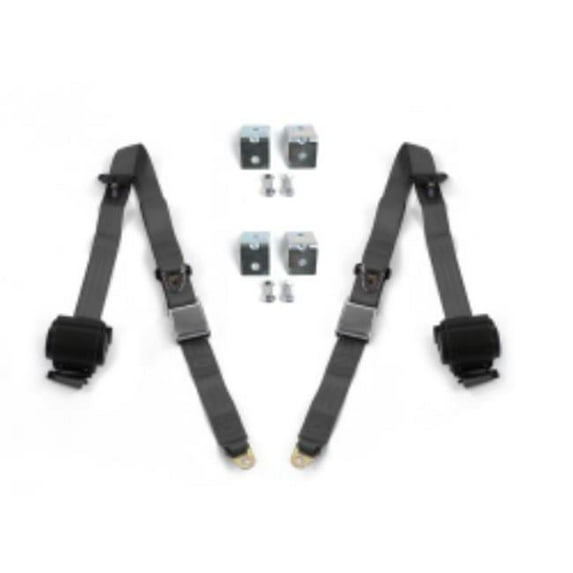 Ford Bronco 1980-1996 Airplane 3 Point Charcoal Retractable Bucket Seat Belt Kit with Bracketry - 2 Belts