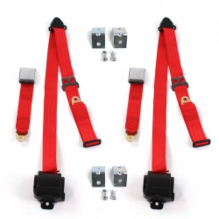 Ford Bronco 1980-1996 Airplane 3 Point Red Retractable Bucket Seat Belt Kit with Bracketry - 2 Belts