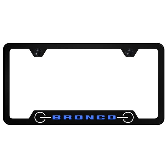 Ford Bronco 2020+ Grille Notched License Plate Frame - Blue Logo on Black Polycarbonate