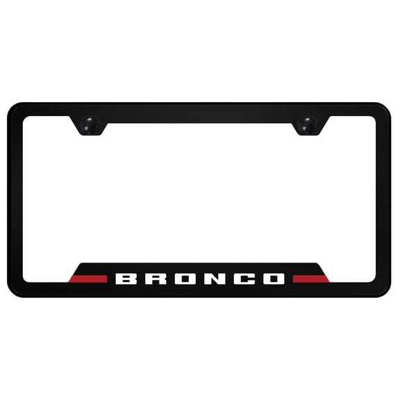 Ford Bronco Notched License Plate Frame Red Stripe on Black Polycarbonate