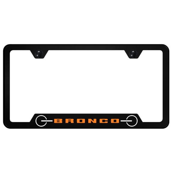 Ford Bronco 2020+ Grille Notched License Plate Frame - Orange Logo on Black Polycarbonate