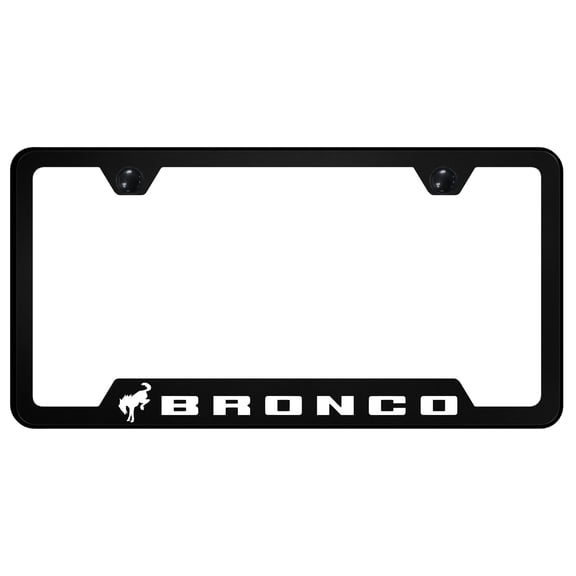 Ford Bronco Notched License Plate Frame Logo on Black Polycarbonate