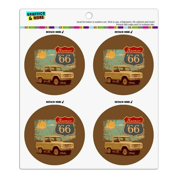 Ford Bronco '66 Vintage Refrigerator Fridge Locker Vinyl Circle Magnet Set
