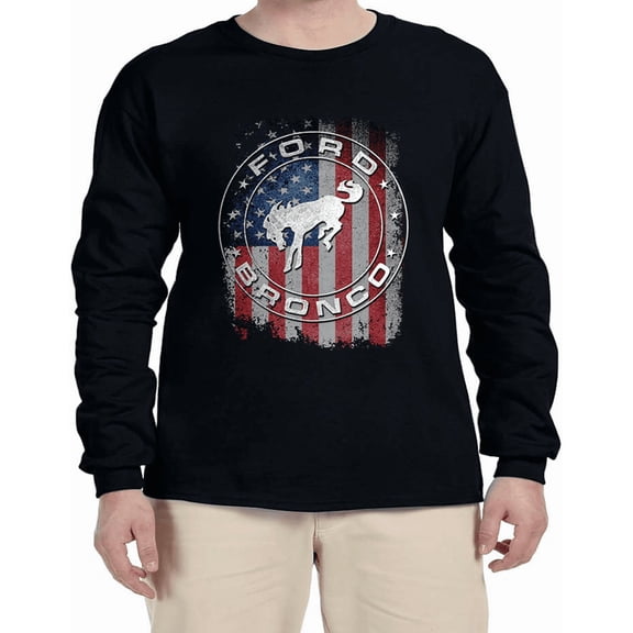 Ford Bronco Accessories American Flag T-shirt Mens Graphic Tees Long Sleeve Tee Shirt