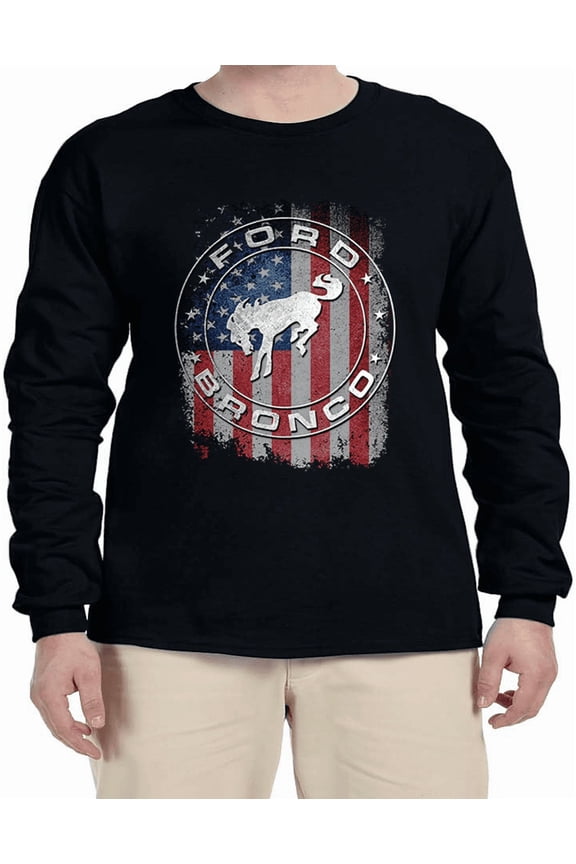Ford Bronco Accessories American Flag T-shirt Mens Graphic Tees Long Sleeve Tee Shirt