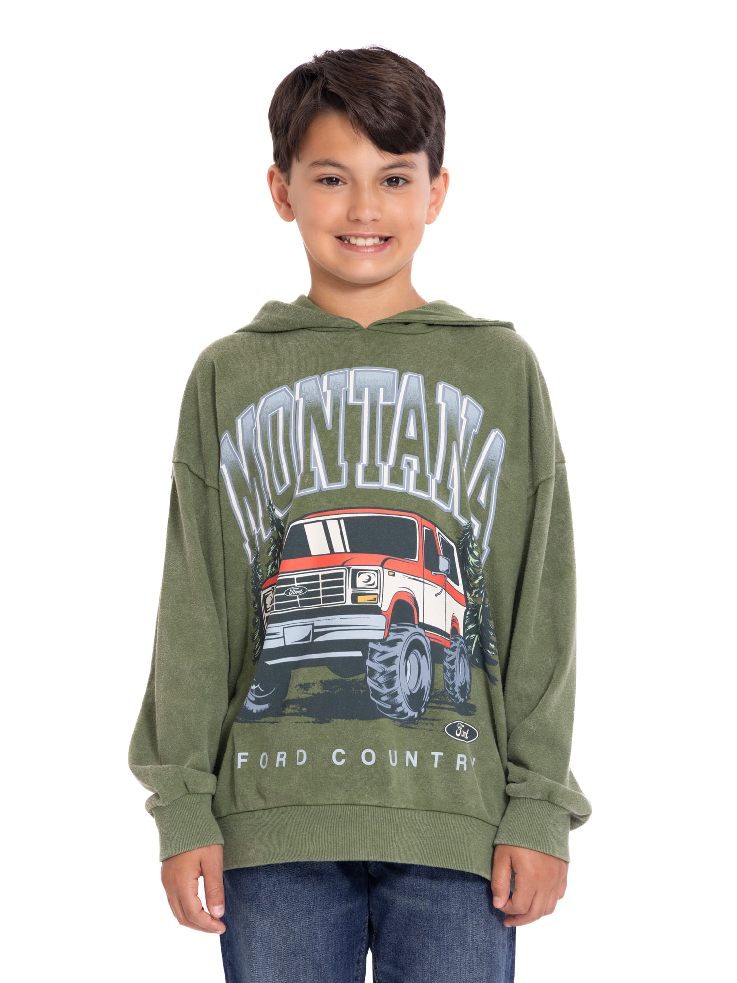 Ford Bronco Boys Retro Graphic Mineral Washed Hoodie with Long Sleeves Ford Bronco Boys Retro Graphic Mineral Washed Hoodie with Long Sleeves