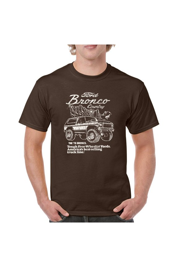 Ford Bronco Country Tough Free Wheeling 1978 T-shirt Vintage Truck Fan 4x4 Off Road Classic Car Show Men's Tee