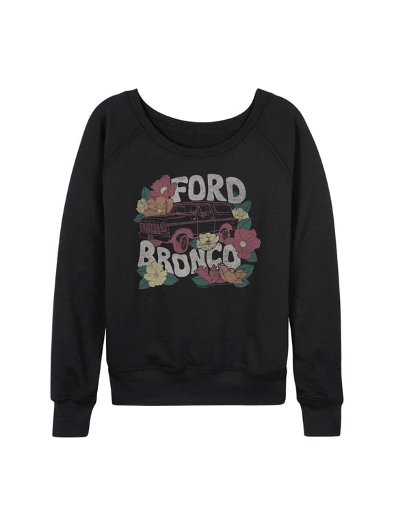 - Bronco Floral Women's Lightweight French Terry Wide Neck Long Sleeve Graphic Shirt