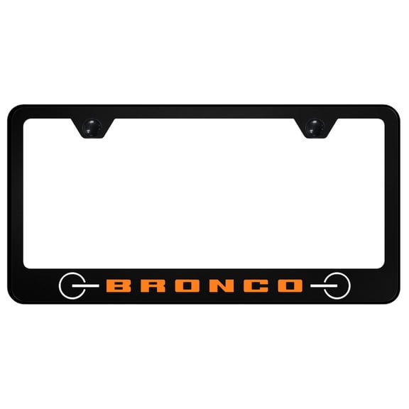 Ford Bronco 2020 Grill License Plate Frame -Orange Logo on Black Polycarbonate