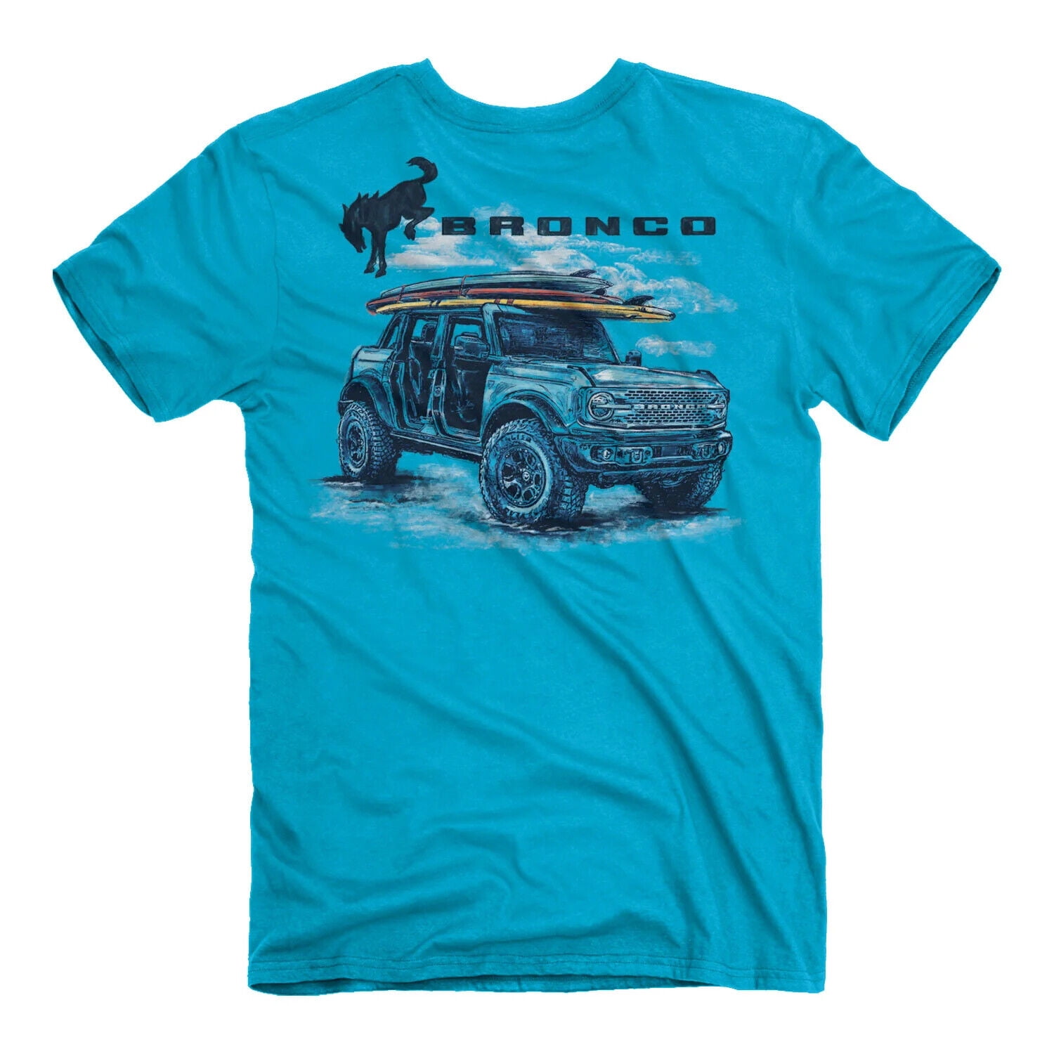 Ford Bronco Logo Off Road Surf Trip Graphic T-Shirt Coral Blue Official Licensed (3XL)