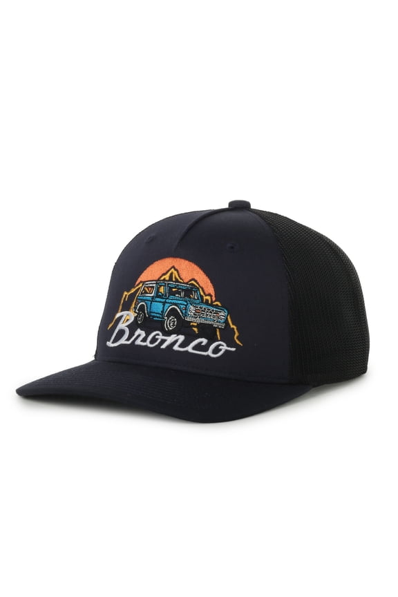 Bronco Logo Structured Trucker Hat, Navy & Black, Adjustable Snapback