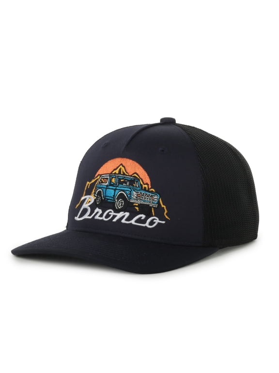 Bronco Logo Structured Trucker Hat, Navy & Black, Adjustable Snapback