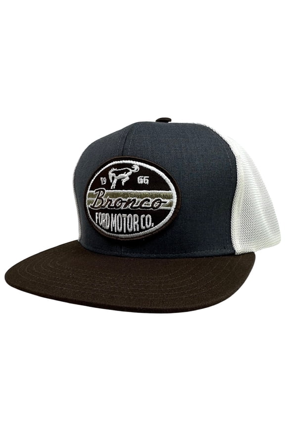 Bronco Men's Snapback Hat Embroidered 1966 Retro Patch Flat Bill Cap (Charcoal Heather/Brown)