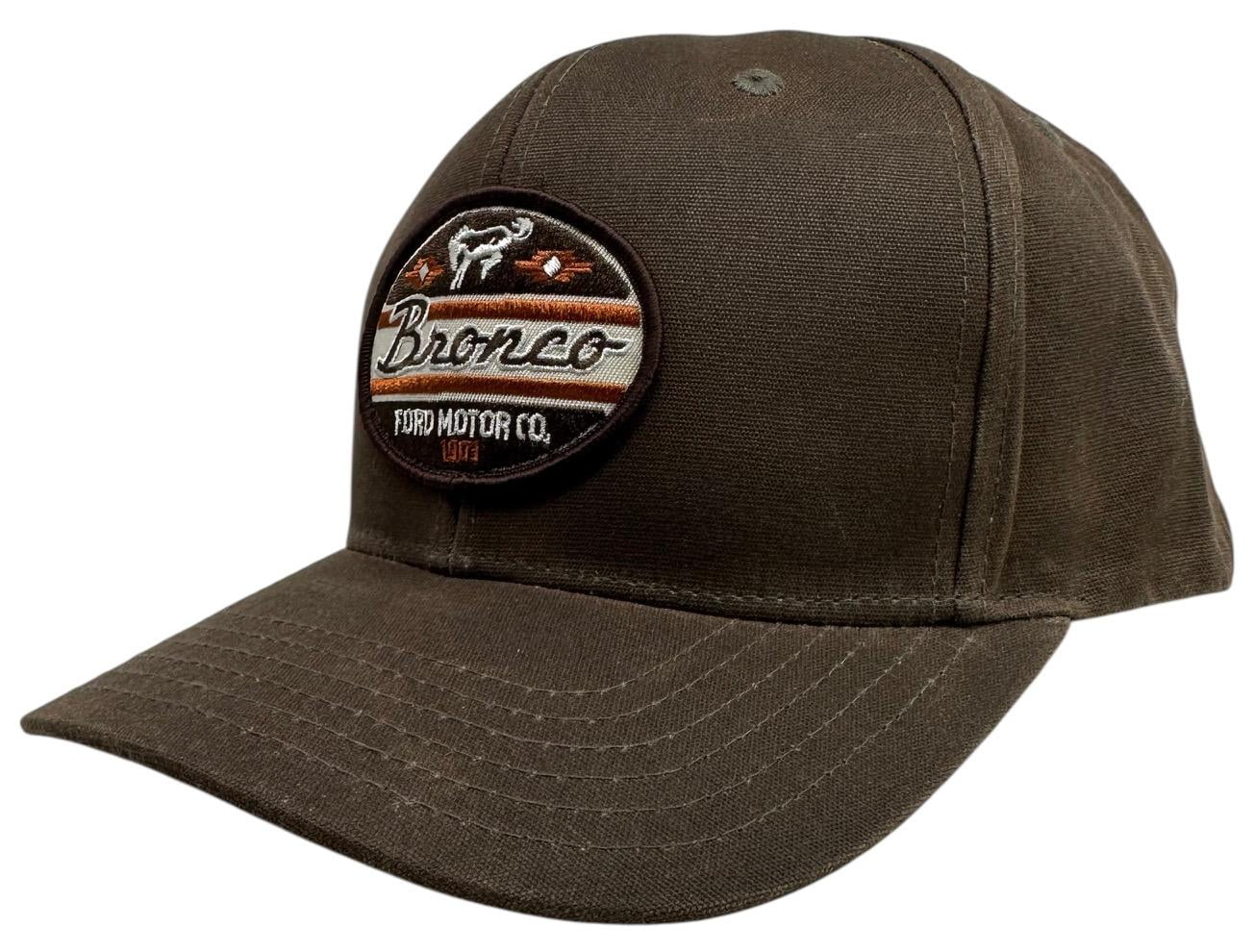 Ford Bronco Men's Snapback Hat Embroidered Distressed Water Resistant Waxed Cap (Brown)
