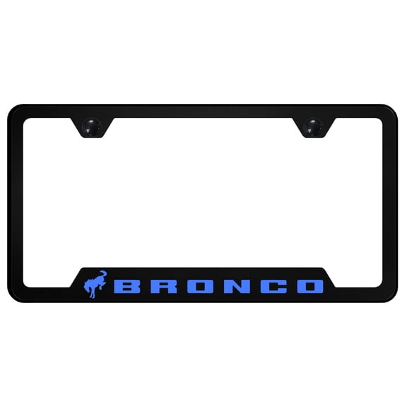Ford Bronco Notched License Plate Frame Blue Logo on Black Polycarbonate