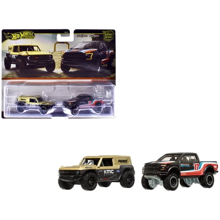 Ford Bronco R Gold Met & Black & 2017 F-150 Raptor Truck #17 Black w/Stripes "Car Culture" Set Die Cast Model Cars by Hot Wheels