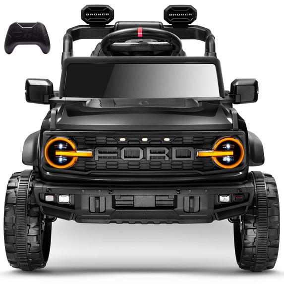 Licensed Ford Bronco Raptor 12v Kids Ride on Car, COCLUB Toddler Electric Car with Remote Control, Rear Wheels Suspension, Led Lights, Safety Belt, Ride on Toys for Kids 4-8, Black