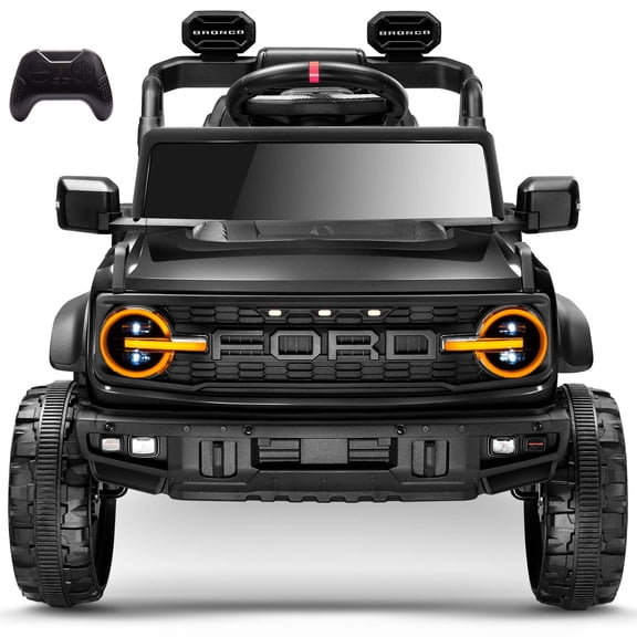 Licensed Ford Bronco Raptor 12v Kids Ride on Car, COCLUB Toddler Electric Car with Remote Control, Rear Wheels Suspension, Led Lights, Safety Belt, Ride on Toys for Kids 4-8, Black