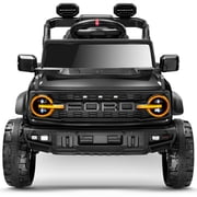 COCLUB 12V Electric Car for Kids, Licensed Ford Bronco Raptor Ride on Toys with Remote Control, Electric 4 WheelerW/ Suspension, 3 Speeds, Led Lights, Bluetooth, Kids Cars to Drive Truck Black
