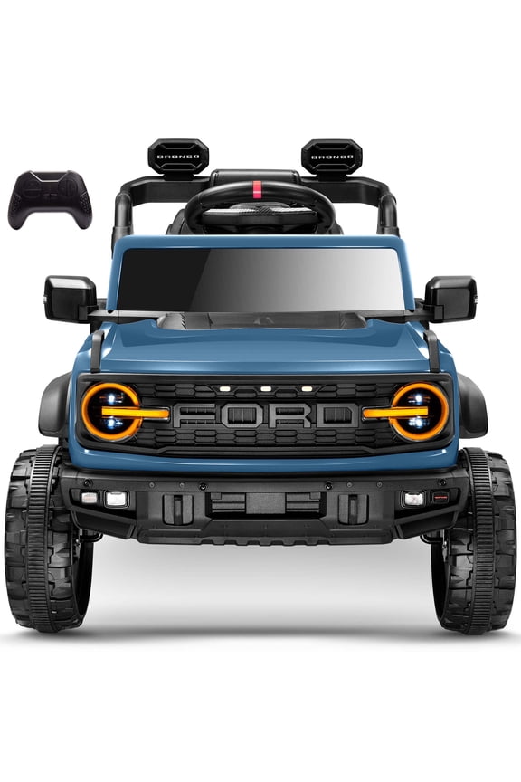 Licensed Ford Bronco Raptor 12v Kids Ride on Car, COCLUB Toddler Electric Car with Remote Control, Rear Wheels Suspension, Led Lights, Safety Belt, Ride on Toys for Kids 4-8, Blue