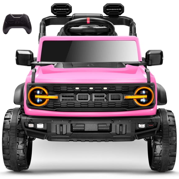 Licensed Ford Bronco Raptor 12v Kids Ride on Car, COCLUB Toddler Electric Car with Remote Control, Rear Wheels Suspension, Led Lights, Safety Belt, Ride on Toys for Kids 4-8, Pink