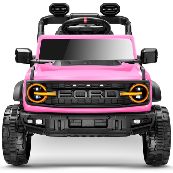COCLUB 12V Electric Car for Kids, Licensed Ford Bronco Raptor Ride on Toys with Remote Control, Electric 4 WheelerW/ Suspension, 3 Speeds, Led Lights, Bluetooth, Kids Cars to Drive Truck Pink